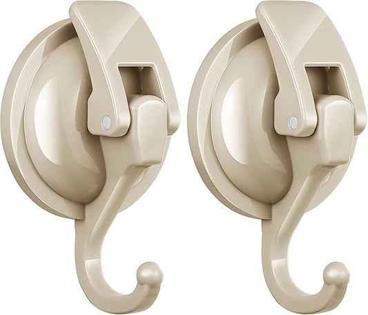 Heavy Duty Vacuum Suction Cup Hooks, Oyster White Plated Polished Super Suction for Kitchen Bathroom, 2 Pack