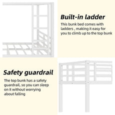 Twin XL Over Twin XL Bunk Bed, Metal Bunk Bed Frame Heavy Duty Bunk Beds Loft Bed Frame with Ladder and Guardrail Metal Slats No Box Spring Required for Adults Teens, White