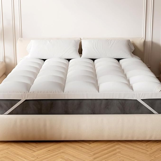 Extra Thick Fitted Mattress Topper - Full Size | Soft & Cooling Pillow Top Mattress Pad & Protector | Bed Topper for Back Pain, Straps Stretch 6" to 22" Deep