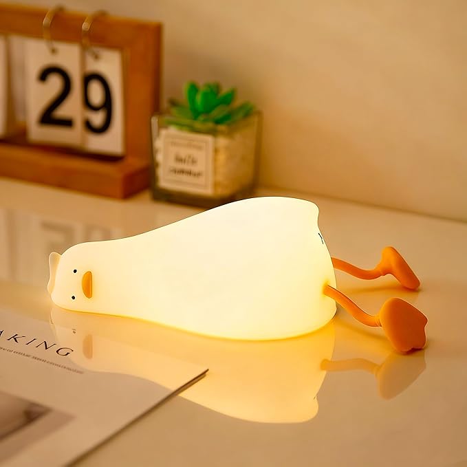 Existential Crisis Duck Lamp - Cute Rechargeable Squishy Kids Night Light, Lying Flat Ducky Lay Lamps, White Elephant Gifts, Fun Weird Home Gift, Nursery College Dorm Decor, Safe Silicone