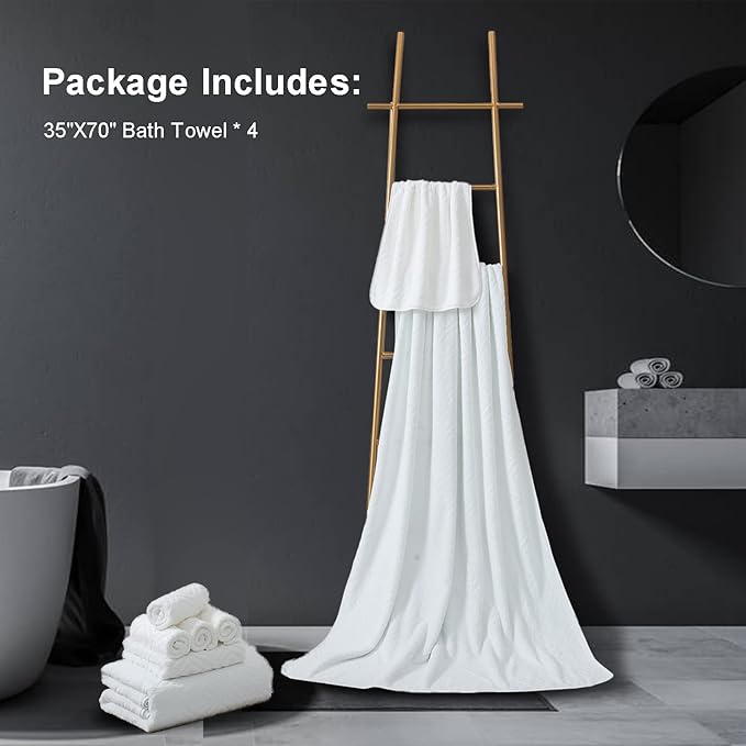 Ferdilan Extra Large Bath Towels Set of 4,35"x70" Oversized Bath Sheet Chair Towels, 600 GSM Ultra Soft & Absorbent Towels for Bathroom, Quick Dry Towel for Gym Hotel Camp Pool White