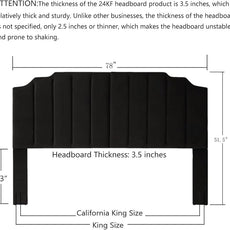 24KF Black Velvet Tufted King Upholstered Headboard, Modern Vertical Channel Design California King Headboard with Stepped Silhouette Top Edge,Black