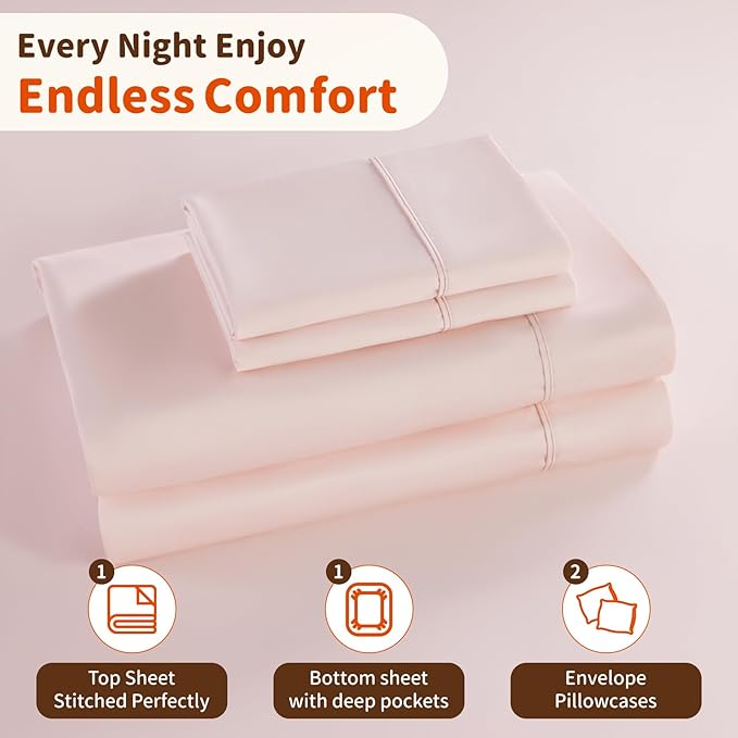 LBRO2M 1000 Thread Count 100% Egyptian Cotton Sheets Set Queen Size, 4 Piece Sets Bed Sheet Deep Pocket Sheet Set 16" Soft Comfortable All Season (Queen, Pink)