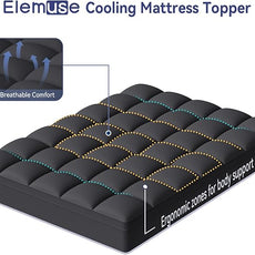 ELEMUSE Full XL Black Mattress Topper for Back Pain, Extra Thick Mattress Pad Cover, Plush Soft Pillowtop with Elastic Deep Pocket, Overfilled Down Alternative Filling