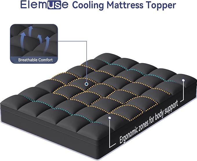 ELEMUSE Cal King Black Mattress Topper for Back Pain, Extra Thick Mattress Pad Cover, Plush Soft Pillowtop with Elastic Deep Pocket, Overfilled Down Alternative Filling