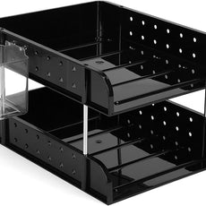 Stackable Letter Tray Papers Organizers, A4 Size Desk Organizer Tray for Letter Paper Stationery Desk Accessories, Plastic Black Paper Holder File Organizer for Office, School, Home (Dark Black)