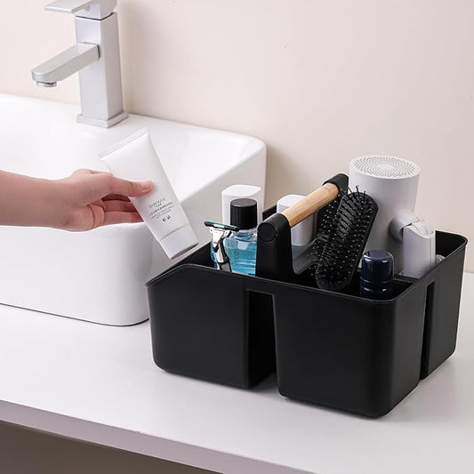 rejomiik Portable Shower Caddy Basket with Bamboo Handle, Plastic Cleaning Caddy Bathroom Organizer Tote for College Dorm Essentials, Bath Toy Storage, Black