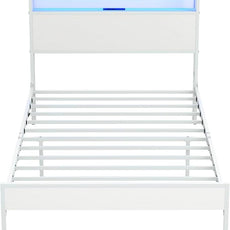 Elephance Twin Bed Frames with Charging Station and LED Lights, Metal Bed Frame with 2-Tier Storage Headboard, No Box Spring Needed, Noise Free, Easy Assembly