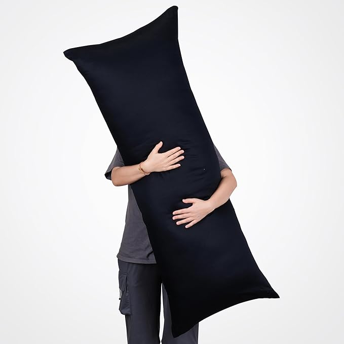 Best Season 100% Cotton Body Pillow Case Cover with Zipper Wrinkle-Free, Super Soft Pillow Case for Body Pillow, Breathable Long Pillow Protector 21"" x 54"" Black