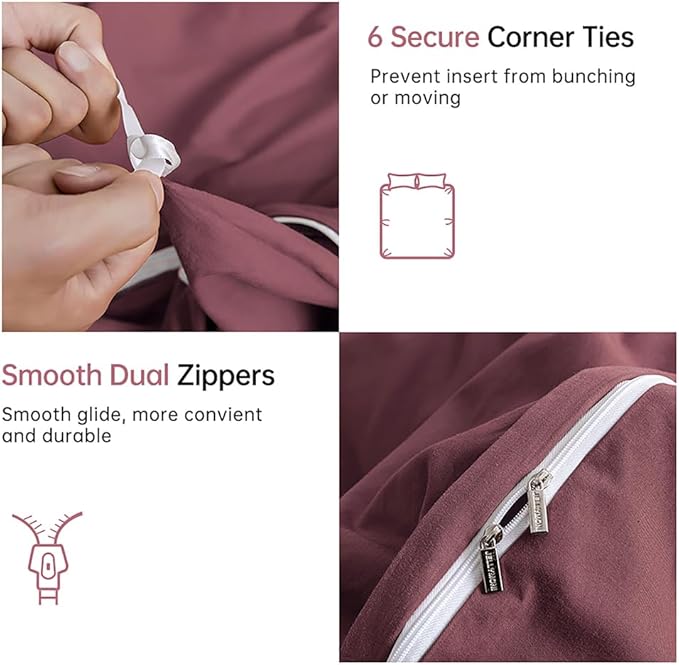 JELLYMONI Plum Duvet Cover Full Size - 100% Washed Cotton Linen Like Textured Comforter Cover, 3 Pieces Breathable Soft Bedding Set with Zipper Closure (Plum, 80"x90")