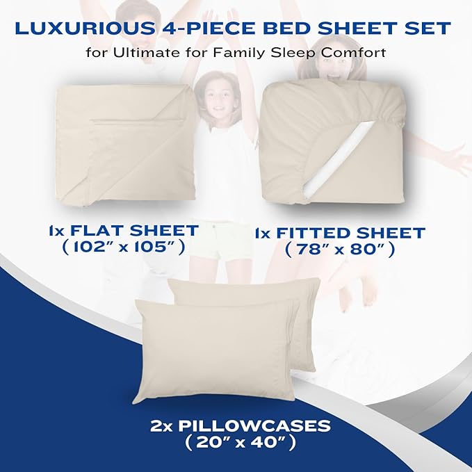 DREAMCARE Queen Size Sheets - Cooling Bed Sheets - 4pcs Set - up to 15" Deep Pocket Queen Sheet Set - Sheets Queen Size Bed - Soft & Long Lasting 100% Fine Brushed Polyester with Side Pocket - Ivory