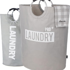 Caroeas Super Large 150L Laundry Basket Pro, Waterproof Laundry Hamper, Collapsible Laundry Basket Easy Storage, Clothes Hamper Stands Up Well, Laundry Bag with Padded Handles (Light Grey)