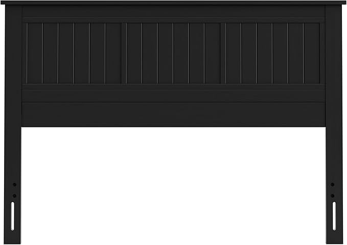 Serene Solid Wood Window-Pane Panel Headboard – Easy Assembly, Casual Coastal Style – Queen Size in Black