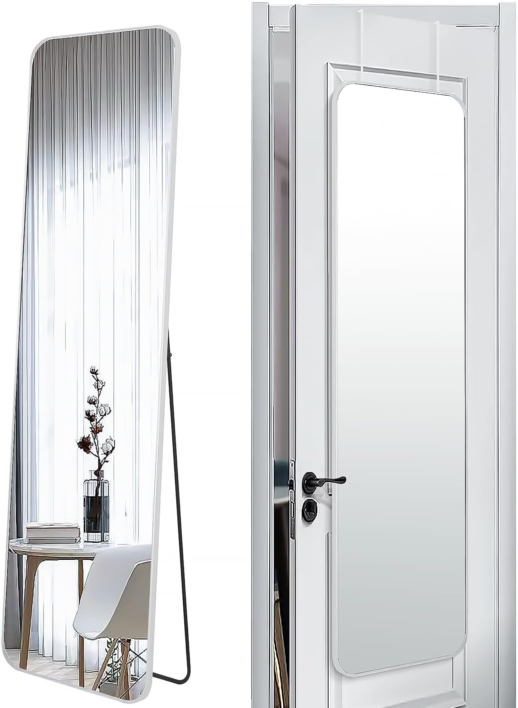 SCWF-GZ 47x14 Mirror Rectangle Full Body Length Door Hanging Wall Mounted Metal Aluminum Alloy Frame Dressing Make-up Mirrors for Entryway Bedroom Bathroom Living Room 47 14 inch Black
