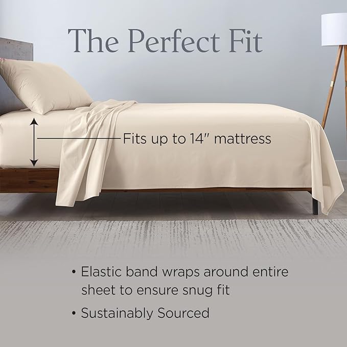 Ella Jayne Percale Sheets Twin (3 Pieces) Permium 100% Cotton Percale TC300, Hotel Luxury Collection, Deep Pockets and Cooling Twin Sheets Set Breathable Cotton Percale (Sand)