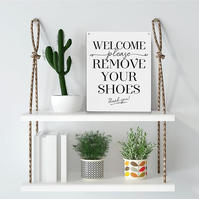 YCYD Welcome Sign for Front Door, Please Remove Your Shoes Signs, No Shoes Sign for Home Farmhouse, Wooden Hanging Plaque 10 x 8 Inch, for Office Bedroom Living Room Home Decor Gifts