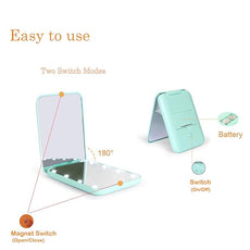 Kintion Pocket Mirror, 1X/3X Magnification LED Compact Travel Makeup Mirror with Light for Purse, 2-Sided, Portable, Folding, Handheld, Small Lighted Mirror for Gift, Cyan