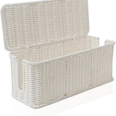 Cable Management Box, Handmade Rattan Cable Organizer, 2 Open Slots Cords Hider Box, Under Desk Cord Organizer for Computer Router USB Hub & Power Strip, Patent Pending, 13