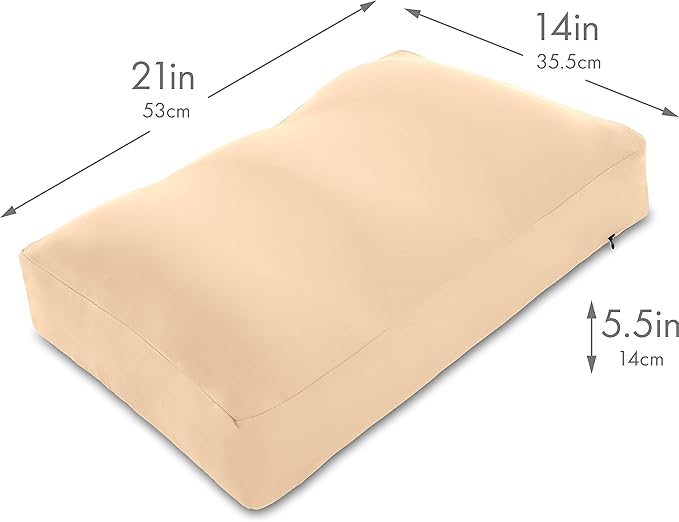 PILLOWY Premium Microbead Bed Pillow, Medium Extra Fluffy But Supportive - Ultra Comfortable Sleep with Silk Like Anti Aging Cover 85% Spandex/ 15% Nylon Breathable, Cooling Barely Beige