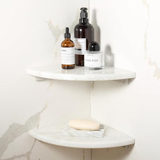Koville 2 Pcs White Marble Corner Shower Shelves for Bathroom, 10'' Polished Marble Corner Shelves, Wall Mounted Stone Corner Shower Caddy, No Drilling Adhesive Shower Shelf - Namib Fantasy