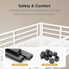 Twin Over Full Bunk Bed, Metal Bunk Bed Frame Heavy Duty Bunk Beds Loft Bed Frame with Ladder and Guardrail Metal Slats No Box Spring Required for Adults Teens, White