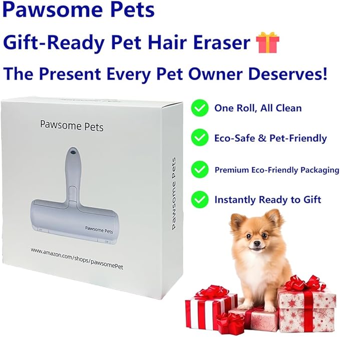 Pawsome Pets Pet Hair Remover Gift Set Reusable Lint Roller Cat and Dog Hair Remover for Furniture, Couch, Carpet, Clothing and Bedding - Portable, Multi-Surface Fur Removal Tool