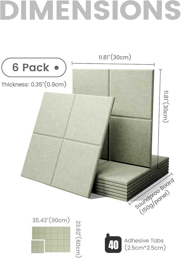 Large Felt Bulletin Board 36"x24", 6-Pack 4-Compartment Wall Organizer, Cork Board Alternative with 60 Removable Adhesive Tabs, Modular Felt Panels for Home Office, Classroom and Study-Sage