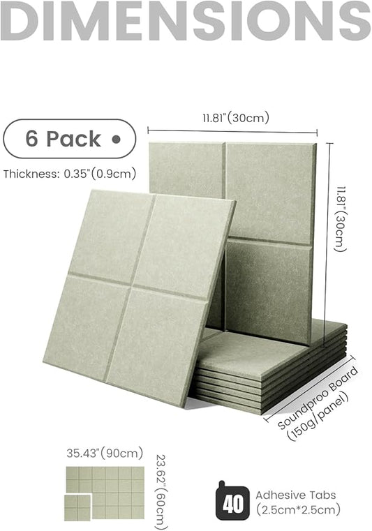 Large Felt Bulletin Board 36"x24", 6-Pack 4-Compartment Wall Organizer, Cork Board Alternative with 60 Removable Adhesive Tabs, Modular Felt Panels for Home Office, Classroom and Study-Sage