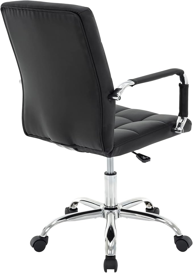 High Back Desk Chair, Modern PU Leather Home Office Task Chair with Arms, Adjustable Swivel Computer Executive Chair with Wheels (Black)