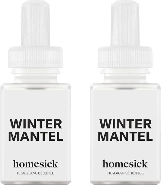 Pura & Homesick Home Scent Refill - Smart Home Air Diffuser - Up to 120-Hours of Luxury Fragrance per Refill - Home Essential - Clean & Safe Diffuser Fragrance - 2 Pack, Winter Mantel