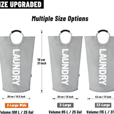 Caroeas 100L Laundry Basket,Large Laundry Hamper, Laundry Bag with Padded Handles, Clothes Hamper Stands Up Well, Collapsible Free Standing Easy Storage Washing Bin (Light Grey,100L)