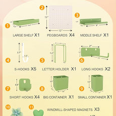 Metal Pegboard Combination Kit — 4 Carbon Steel Pegboards with 26 Accessories, Pegboard Wall Organizer for Home, Office, Study Room, Kitchen, Garage & Craft Room — 24″ × 24″ White Peg Board