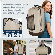 Laundry Bag with Shoulder Straps and Mesh Pocket Laundry Backpack Large Portable Laundry Hamper for College Laundromat Apartment