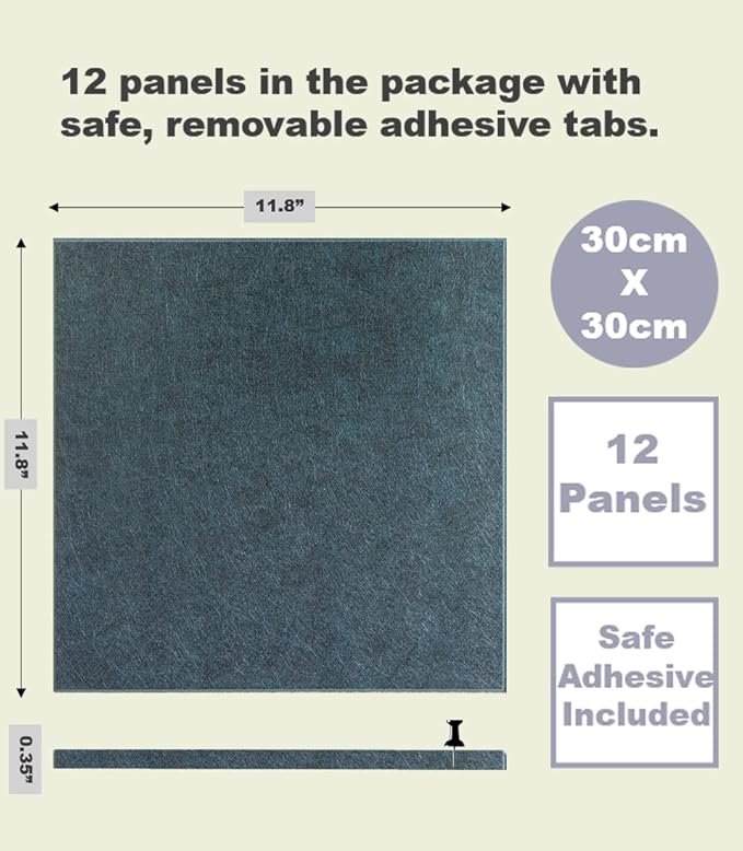 Dark Green Bulletin Board | Large Cork Boards Alternative for Walls | Felt Cork Board for Office, Home & Classroom | Green Office Classroom Supplies | Felt Wall Tiles (12-Pack) | Emerald