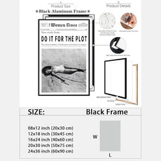 Vintage Women Times Do It for The Plot Wall Art Trendy Black and White Canvas Print Poster Vintage Woman Times Newspaper Prints Beachy Hot Girl Wall Decor for Bar Cart Girls Dorm Bedroom 12x16inch black framed