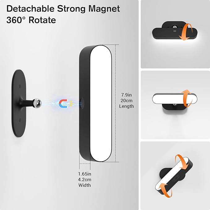 Wireless Battery Operated Wall Sconce for Bedroom, LED Rechargeable Wall Light for Paintings, 5 Colors Stick on Wall Mounted Lamp for Reading, Living Room