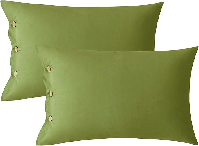 JELLYMONI Christams Pillowcases King Set of 2 Cotton Button Pillow Covers 20×36in Avocado Green Bed Pillow Cases 100% Washed Cotton Soft Breathable (Pillows are not Included)