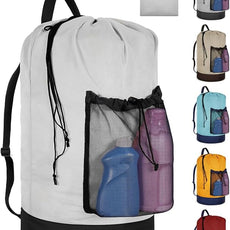 Laundry Bag with Shoulder Straps and Mesh Pocket Laundry Backpack Large Portable Laundry Hamper for College Laundromat Apartment