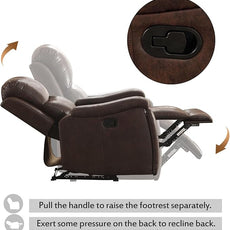 CANMOV Leather Recliner Chair Set of 2, Classic and Traditional Manual Recliner Chair with Overstuffed Arms and Back, Manual Single Sofa with Concealed Cup Holders,Red Brown