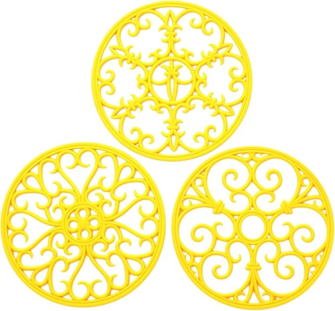 Silicone Trivet Mat - Non-Slip & Heat Resistant Kitchen Hot Pads for Countertops & Table - Kitchen Trivets for Hot Dishes & Cookware - Hot Pot Holder for Pots & Pans - Yellow,Set of 3