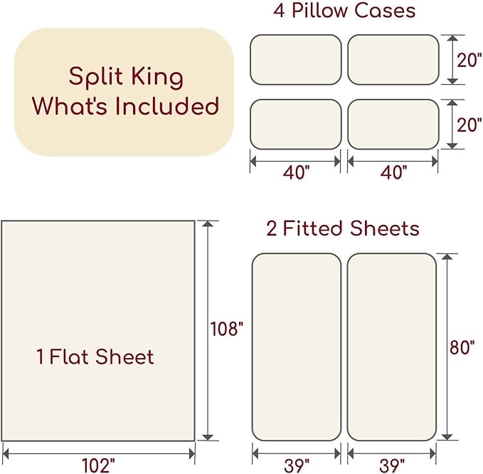 Mellanni Split King Sheet Set - 7-Piece Iconic Collection Bedding, (Including 4 Pillowcases), 16-Inch Deep Pocket, Easy Care, Extra Soft, Cooling Sheets, Brushed Microfiber - Lavender