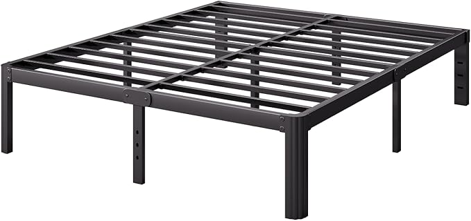 Askeld Bed Frame Queen, 16 Inch High Metal Platform Bed with Round Corner Leg, No Box Spring Needed, Heavy Duty Noise-Free Bed Base, Easy Assembly, Black