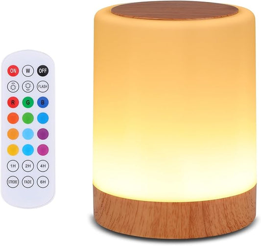 OORUN Touch Bedside Table Lamp,13 RGB Colors & 5 Brightness, USB Rechargeable Desk Lamp, Remote Control Dimmable Night Light with RGB Color Changing,Portable Lamp for Baby, Bedroom, Living Room