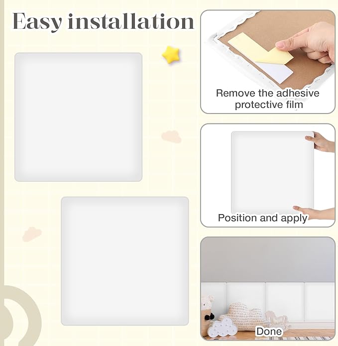 4 Pack Wall Padding for Playroom Peel and Stick Headboard 11.81" x 11.81" x 1.18" 3D Anti Collision Upholstered Wall Panels Self Adhesive Headboard Panel for Protection (White)