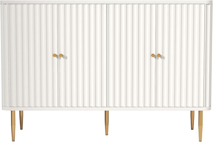 48" Sideboard Buffet Cabinet with Storage,Modern Accent Cabinet with 4 Door and Removable Shelves,Credenza Buffet Table for Living Room,Dinning Room,Entryway,White