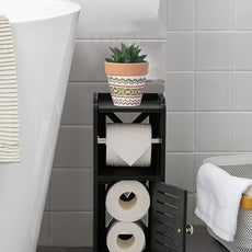 AOJEZOR Toilet Paper Holder Stand: PVC Freestanding Bathroom Cabinet Storage for Apartment Dwellers - Slim Bathroom Storage - Black