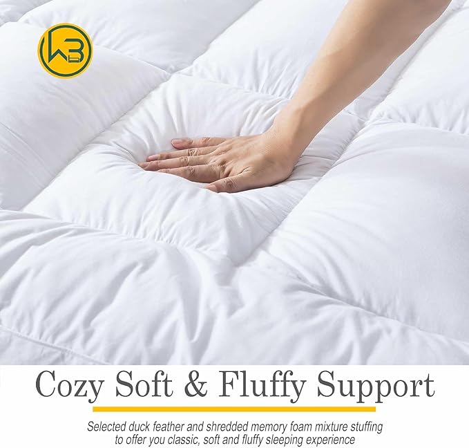 WhatsBedding 3 Inch Feather Bed Mattress Topper,Duck Feather Memory Foam Mattress Topper, Thickened Topper Layer，Queen