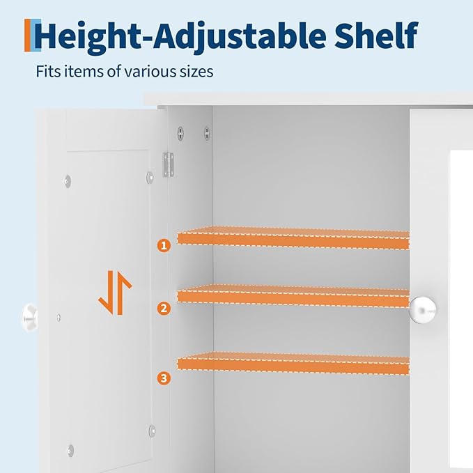 22.2 Inch Mirrored Medicine Cabinet for Bathroom, Over Toilet Wall-Mounted Storage Cabinet with Adjustable Shelf, Waterproof MDF Cabinet for Bathroom Organization