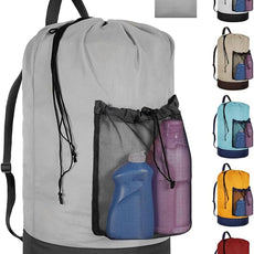 Laundry Bag with Shoulder Straps and Mesh Pocket Laundry Backpack Large Portable Laundry Hamper for College Laundromat Apartment