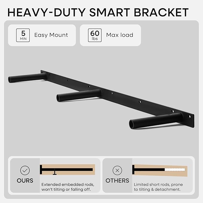 Homeforia Black Floating Shelf 48 inches, High End Solid Real Wood 48 inch Long Floating Shelves for Wall, Black Wooden 48inch Large Floating Shelves, Heavy Duty Bracket, 48 X 6.5 X 1.75 in, Set of 2